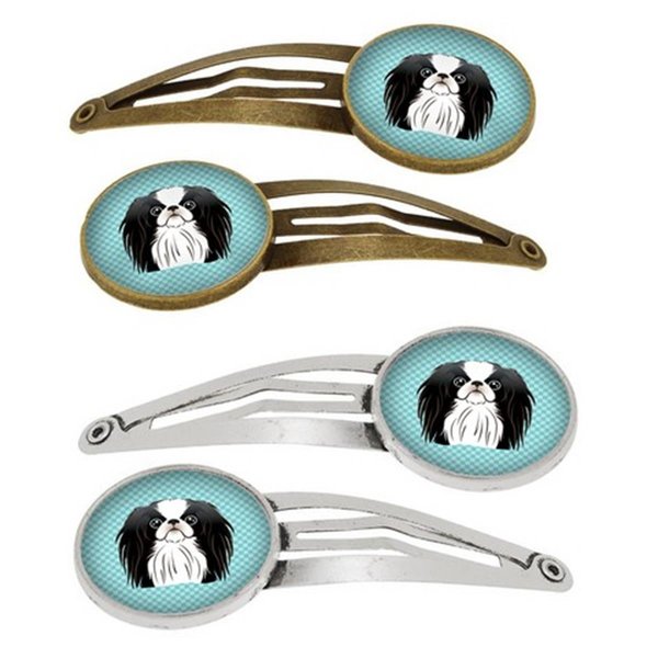 Carolines Treasures Checkerboard Blue Japanese Chin Barrettes Hair Clips, Set of 4, 4PK BB1168HCS4